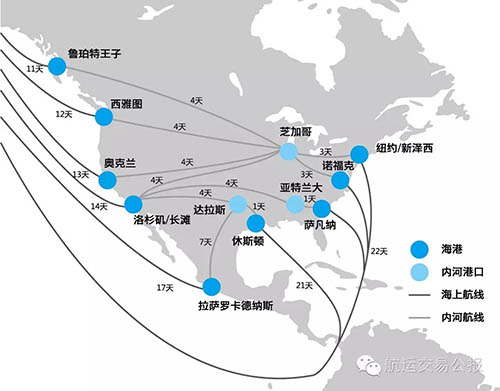國內(nèi)到美東經(jīng)過巴拿馬運河航線圖